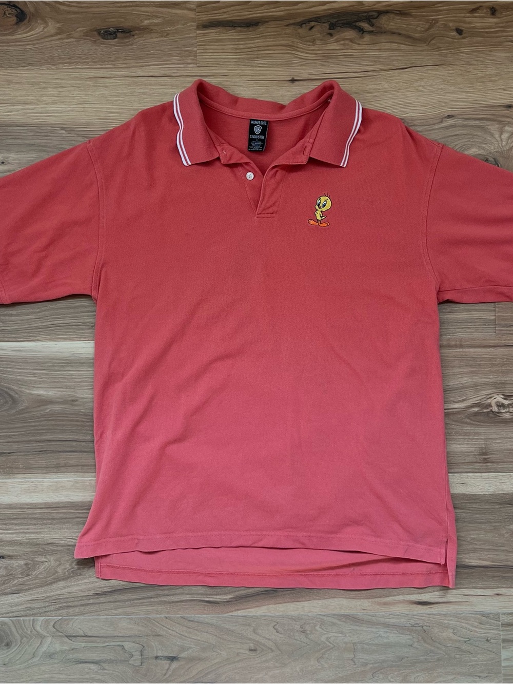 Vintage Warner Bros. Studio Store Tweety Bird Polo Large Pink